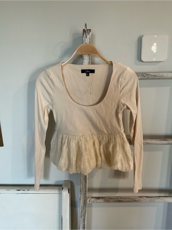 Lulus Dresses & Skirts - Lulus Constantly a Cutie Ivory Mixed Media Bubble-Hem Top Small NWOT